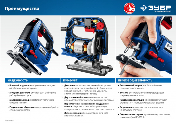 ЗУБР 500 Вт, 65 мм, электрический лобзик, кейс, Профессионал (ЛП-500 К)