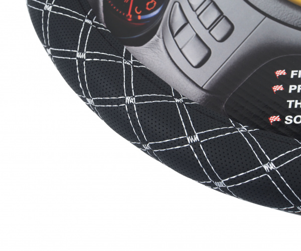 Оплетка руля MIS-2013LT05E (L) чёрная с двойной белой строчкой MISTAR /1/25