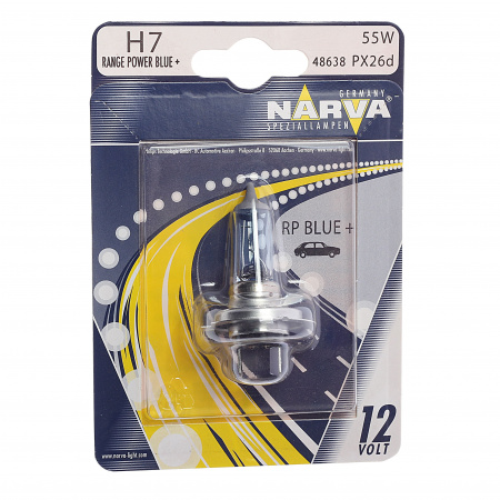 Автолампа H7 (55) PX26d+50% RANGE POWER BLUE (блистер) 12V NARVA /1/10