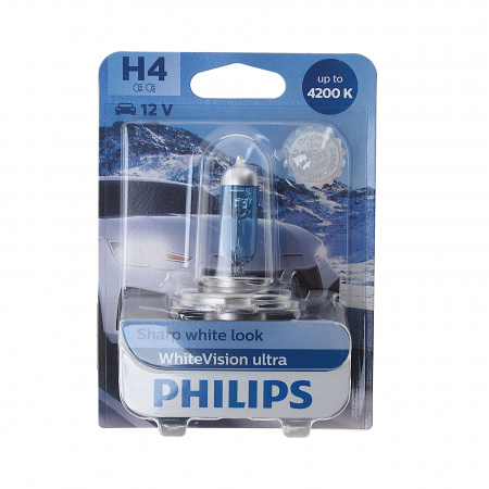 Автолампа H4 (60/55) P43t-38 WhiteVision ultra 4200K (блистер) 12V PHILIPS /1/10