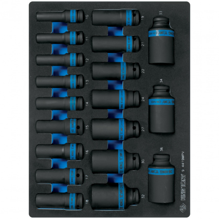 Набор ударных глубоких торцевых головок 1/2", шестигранные, 10-36 мм, ложемент, 19 предметов KING TONY 9-4419MPV Набор ударных глубоких торцевых головок 1/2", шестигранные, 10-36 мм, ложемент, 19 предметов KING TONY 9-4419MPV