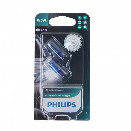 Автолампа W5W (W2.1*9.5d) +150% X-tremeVision Pro150 3300K (блистер, 2шт) 12V PHILIPS /1/5