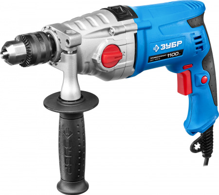 ЗУБР 1100 Вт, 13 мм, 2 скорости, ударная дрель, мет. корпус, кейс, Профессионал (ЗДУ-1100-2 ЭРММ2)