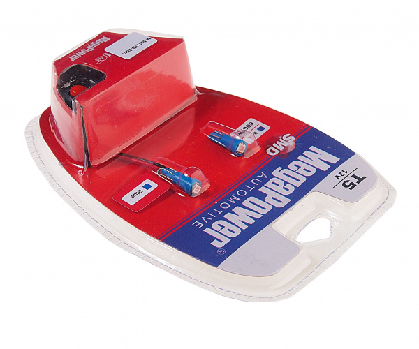 Автолампа T5 (W2*4.6d) 1 SMD 3528 BLUE блистер с тестером (2шт) 4лм   12V MEGAPOWER /1 /25