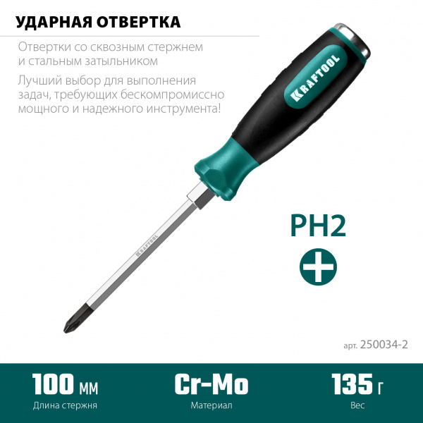 KRAFTOOL Impact PH2, ударная отвертка (250034-2)