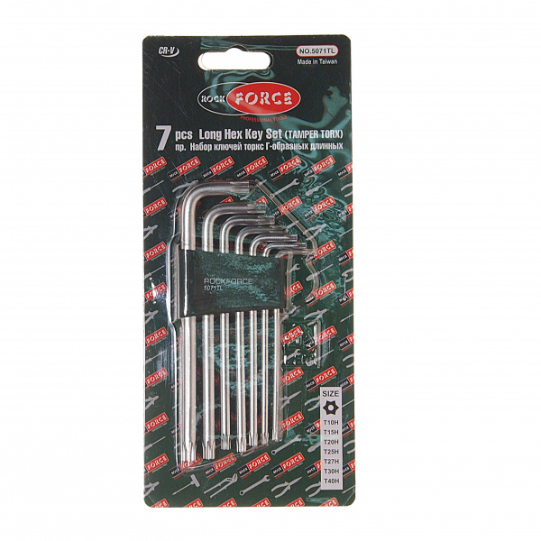 Набор ключей TORX RF-5071TL: экстрадлинных  Т10Н-Т40Н- с отверстием 7пр. на пласт. держат.ROCKFORCE /1/10/50 Набор ключей TORX RF-5071TL: экстрадлинных  Т10Н-Т40Н- с отверстием 7пр. на пласт. держат.ROCKFORCE /1/10/50