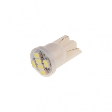 Автолампа T10W (W2,1x9,5d) 6 SMD 3528 WHITE 6000K 108лм   12V MEGAPOWER /10 /100