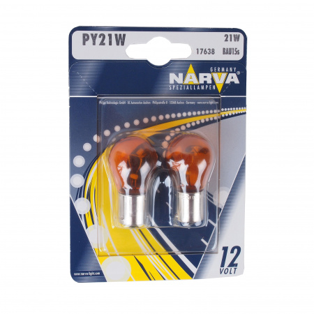 Автолампа PY21W (BAU15s) YELLOW (блистер, 2шт) 12V NARVA /1/10
