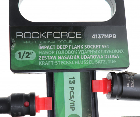 Набор головок RF-4137MPB ударных глубоких, 13пр., 1/2", 6гр. (10, 12-15, 17, 19, 21, 22, 24, 27, 30, 32мм), на пластиковом держателе ROCKFORCE /1/5