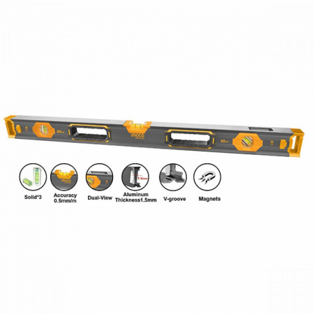 Уровень  800мм алюм. 3 глазка, усиленный, магнит INGCO HSL68080 INDUSTRIAL(20)