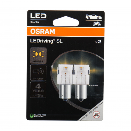 Автолампа PY21W (BAU15s) LED (блистер, 2шт) YELLOW 12V OSRAM /10