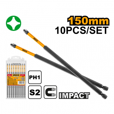 Бита PH1 150мм, ударная, магнитная, 10 шт, INGCO SDBIM11PH163 INDUSTRIAL,