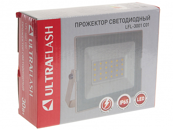 Прожектор UF-FL3001 LED SMD WHITE 30W 6500K 145х110мм 220V ULTRA FLASH /1/20