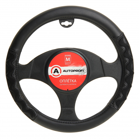 Оплетка руля AP-1948BK/GY (M) экокожа AUTOPROFI /1/20