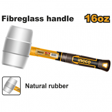 Киянка 450 гр резиновая белая фибергласовая ручка INGCO HRUH8916
