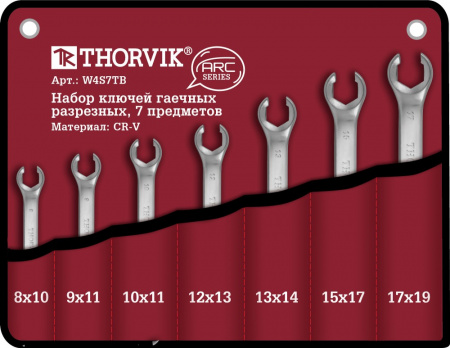 W4S7TB Набор ключей гаечных разрезных серии ARC в сумке, 8-19 мм, 7 предметов