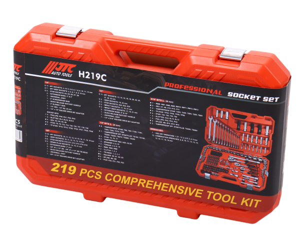 JTC Набор инструментов 219 предметов слесарно-монтажный 1/2", 3/8,1/4" 6-ти гран.в кейсе JTC