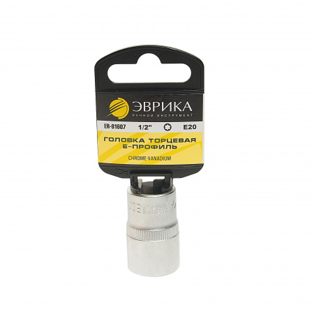 Головка торцевая Е20 1/2" TORX L=40мм (с держателем) ЭВРИКА ER-91607H 1/120 Головка торцевая Е20 1/2" TORX L=40мм (с держателем) ЭВРИКА ER-91607H 1/120