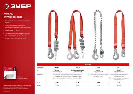 ЗУБР СЛ-1 карабины из оцинкованной стали, длина - 1.42м, одноплечный строп (11589)