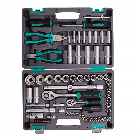 Набор инструментов, 1/2", 1/4", CrV, пластиковый кейс 69 предметов Stels Набор инструментов, 1/2", 1/4", CrV, пластиковый кейс 69 предметов Stels