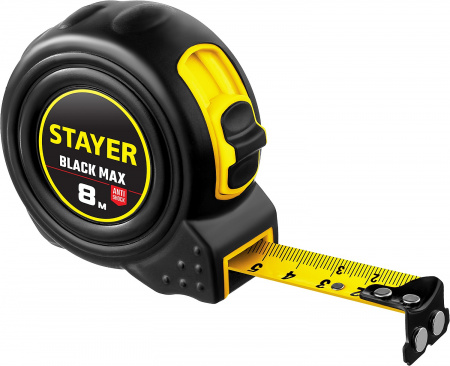 STAYER BlackMax, 8 м х 25 мм, рулетка с двумя фиксаторами, Professional (3410-08)