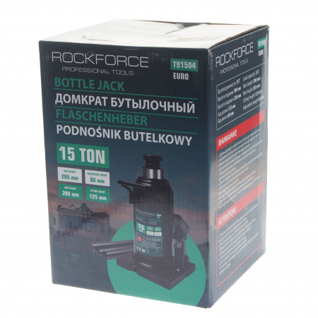 Домкрат гидравлический RF-T91504EUROбутылочный с клапаном 15т (выс.подъема 230-460мм) ROCKFORCE /1/2
