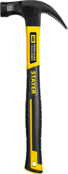 STAYER Hercules-M, 450 г, молоток-гвоздодёр столярный с фиберглассовой рукояткой, Professional (2027-450)