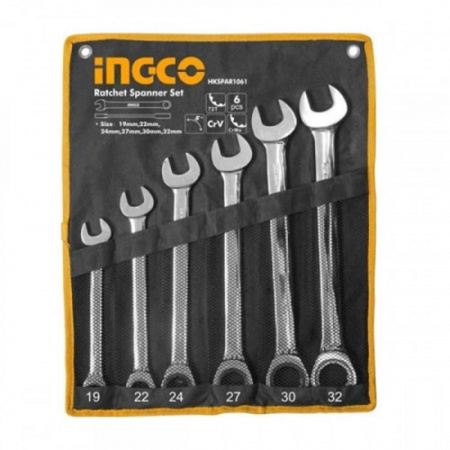 Набор комбинированных ключей с трещеткой 6 шт (19-32 мм) INGCO HKSPAR1061 INDUSTRIAL Набор комбинированных ключей с трещеткой 6 шт (19-32 мм) INGCO HKSPAR1061 INDUSTRIAL