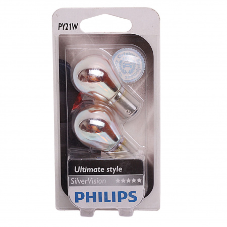 Автолампа PY21W (BAU15s)+30% SILVER VISION (блистер, 2шт) 12V PHILIPS /1/10