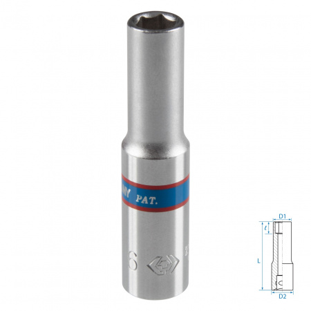Головка торцевая глубокая шестигранная 1/4", 6 мм KING TONY 223506M