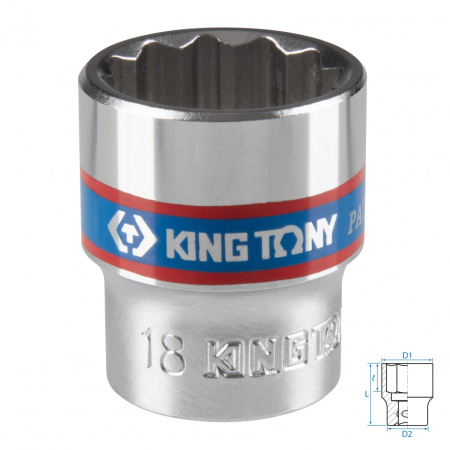 Головка торцевая стандартная двенадцатигранная 3/8", 18 мм KING TONY 333018M
