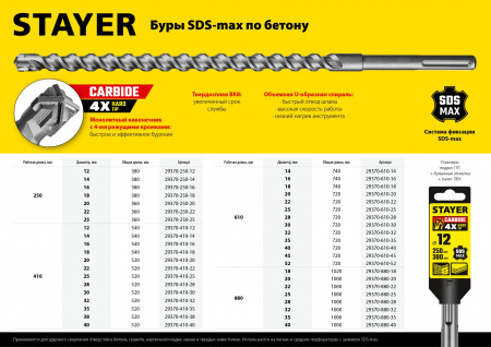 STAYER Hercules-4Х, 16 x 250/380 мм, SDS-max бур, Professional (29370-250-16)