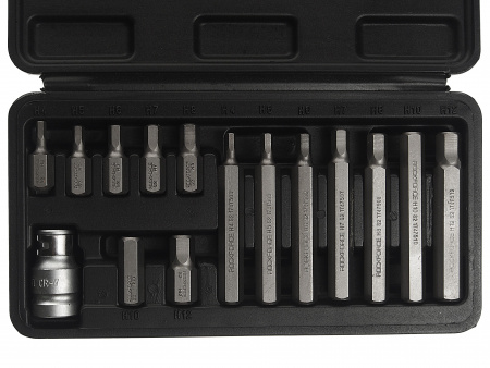 Набор бит RF-4155C HEX с битодержателем,15пр. 1/2"(L:30/75мм;4-8,10,12мм),  кейсе ROCKFORCE /1