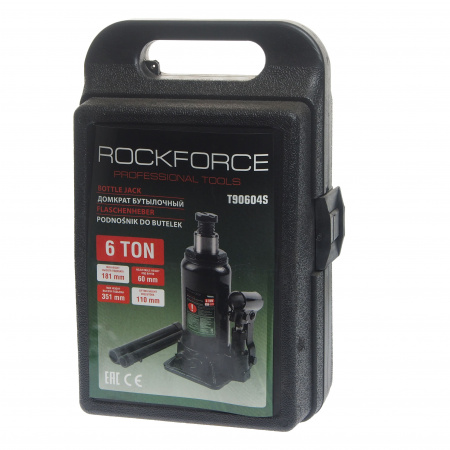 Домкрат гидравлический RF-T90604S бутылочный с клапаном 6т (выс.подъема 181-351мм) в кейсе ROCKFORCE /1