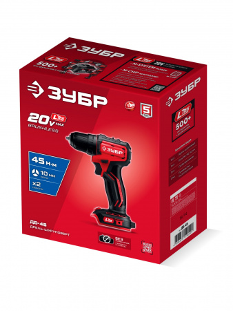 ЗУБР 20 В, 45 Н·м, без АКБ (LMS), бесщеточная дрель-шуруповерт (ДБ-45)