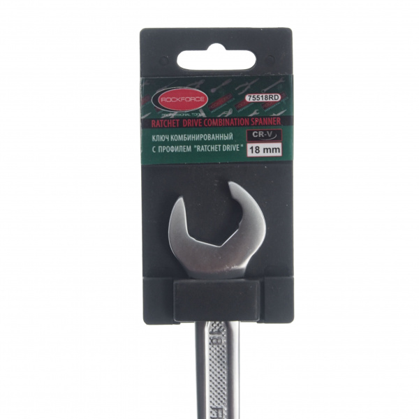 Ключ комбинированный 18мм RF-75518RD с профилем "Ratchet drive" на пластиковом держателе ROCKFORCE /1