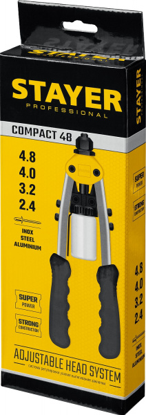 STAYER Compact-48, 2.4 - 4.8 мм, 280 мм, компактный двуручный заклепочник, Professional (3116)