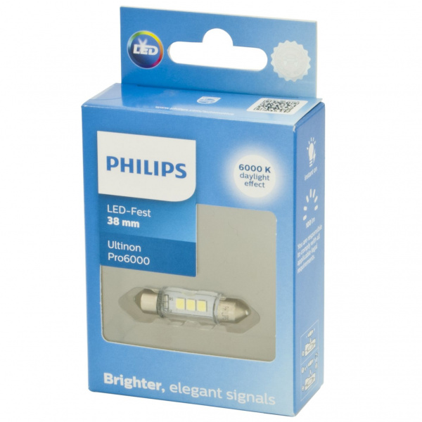 Автолампа C5W (SV8.5/8) LED 38мм WHITE Ultinon Pro6000 6000K 100Лм 12V PHILIPS /1/10