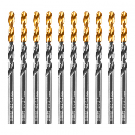 Сверло по металлу, 4,5 мм, HSS-Tin, Golden Tip, 10 шт. Denzel