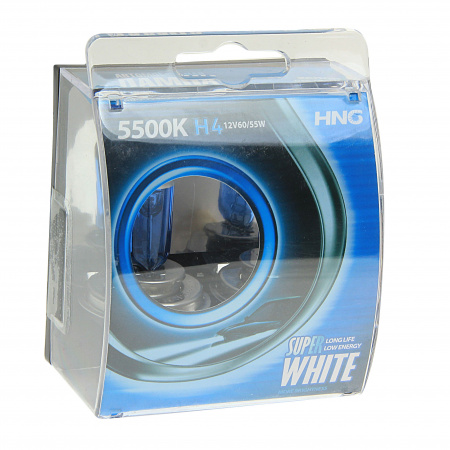 Автолампа H4 (60/55) P43t  SUPER WHITE 5500K (2шт) 12V  HNG /1/5/50