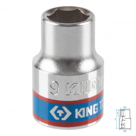 Головка торцевая стандартная шестигранная 3/8", 9 мм KING TONY 333509M