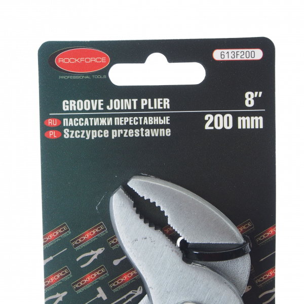 Пассатижи RF-613F200 переставные Cr-V 8" -200мм, на блистере ROCKFORCE /1/10