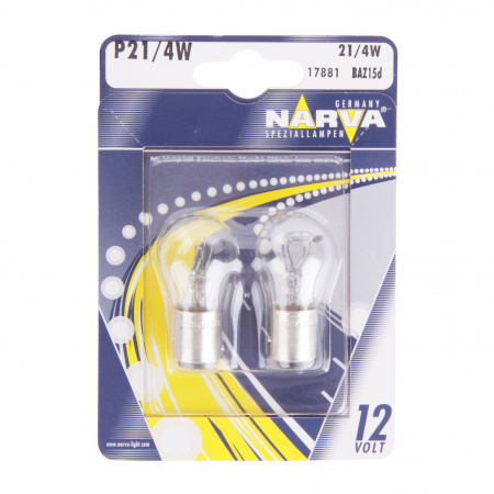 Автолампа P21/4W (BAZ15d) (блистер, 2шт) 12V NARVA /1/10
