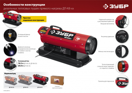 ЗУБР 35 кВт, дизельная тепловая пушка, прямой нагрев (ДП-К8-35)