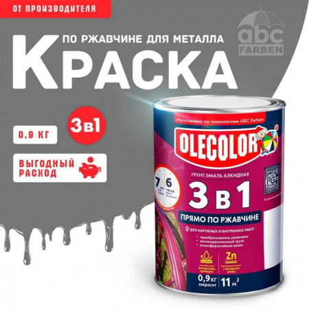 Грунт-эмаль по ржавчине серый 0,9кг Олеколор (14)