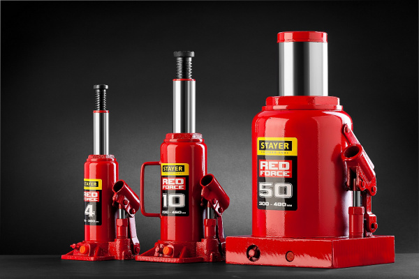 STAYER RED FORCE, в кейсе, 3 т, 194 - 375 мм, бутылочный гидравлический домкрат, Professional (43160-3-K) STAYER RED FORCE, в кейсе, 3 т, 194 - 375 мм, бутылочный гидравлический домкрат, Professional (43160-3-K)
