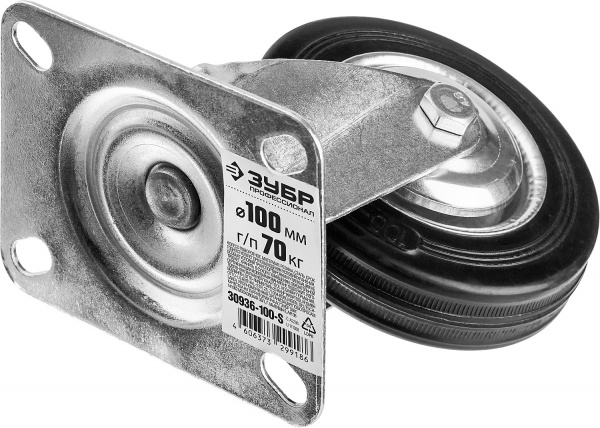 ЗУБР d 100 мм, г/п 70 кг, игольчатый подшипник, резина/металл, поворотное колесо, Профессионал (30936-100-S)