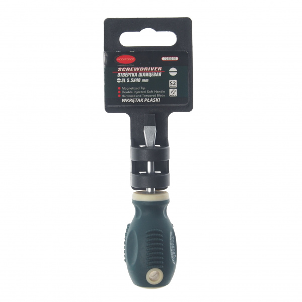 Отвертка шлицевая RF-7035540 магнитная "Profi" S2 5.5х40мм, на пластиковом держателе ROCKFORCE /1