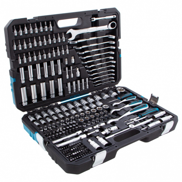 Набор инструментов, 1/2", 3/8", 1/4", CrV, 120 зубьев, 216 предметов Gross Набор инструментов, 1/2", 3/8", 1/4", CrV, 120 зубьев, 216 предметов Gross