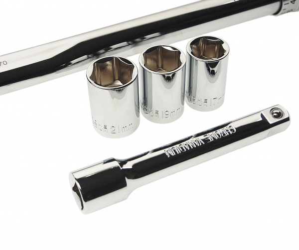 Ключ динамометрический RF-6474470A: 1/2 DR (40-210Nm) щелчкового типа в наборе с головками и удлинителем ROCKFORCE /1/8